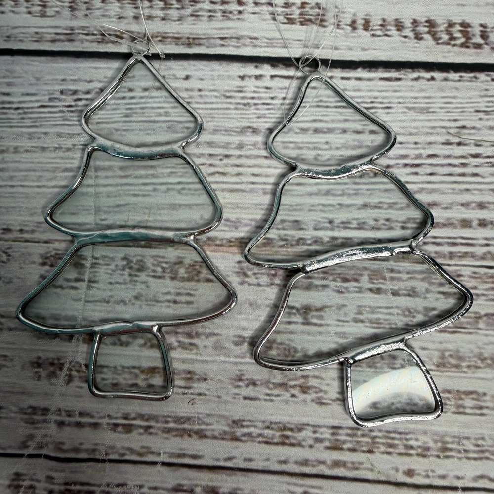 Christmas‎ Tree Ornament Clear Beveled Glass Stained Glass Set Of 2 Michaels VTG